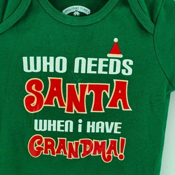 18M Christmas Onesie Unisex, "Who Needs Santa" Christmas Green Perfect Condition - Picture 2 of 6